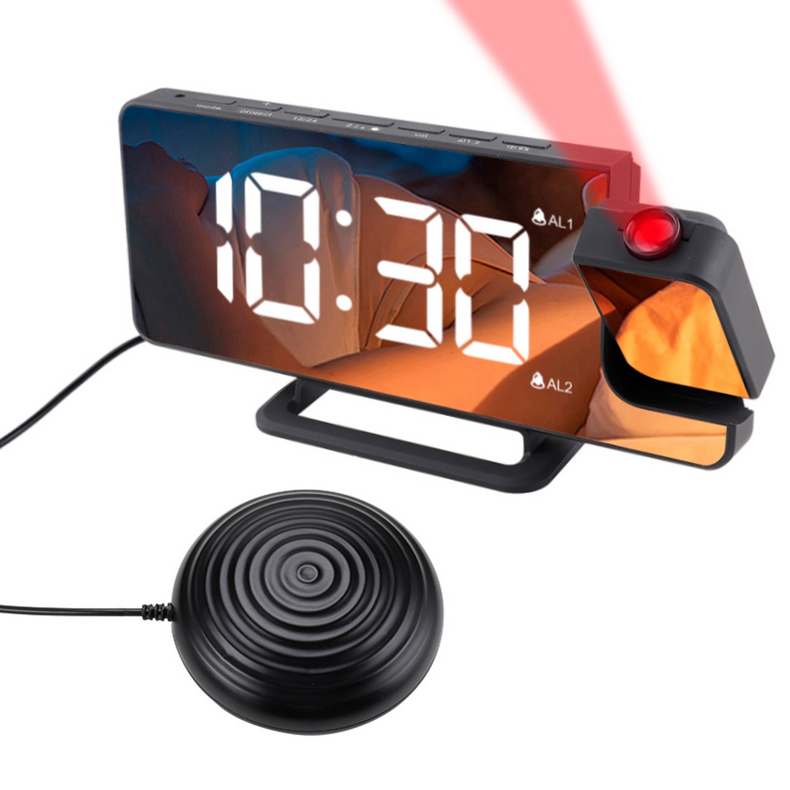 LED Digital Alarm Clock Temperature Date Display Desktop Mirror Clock Home Table Decoration Multifunctional Vibration Projection